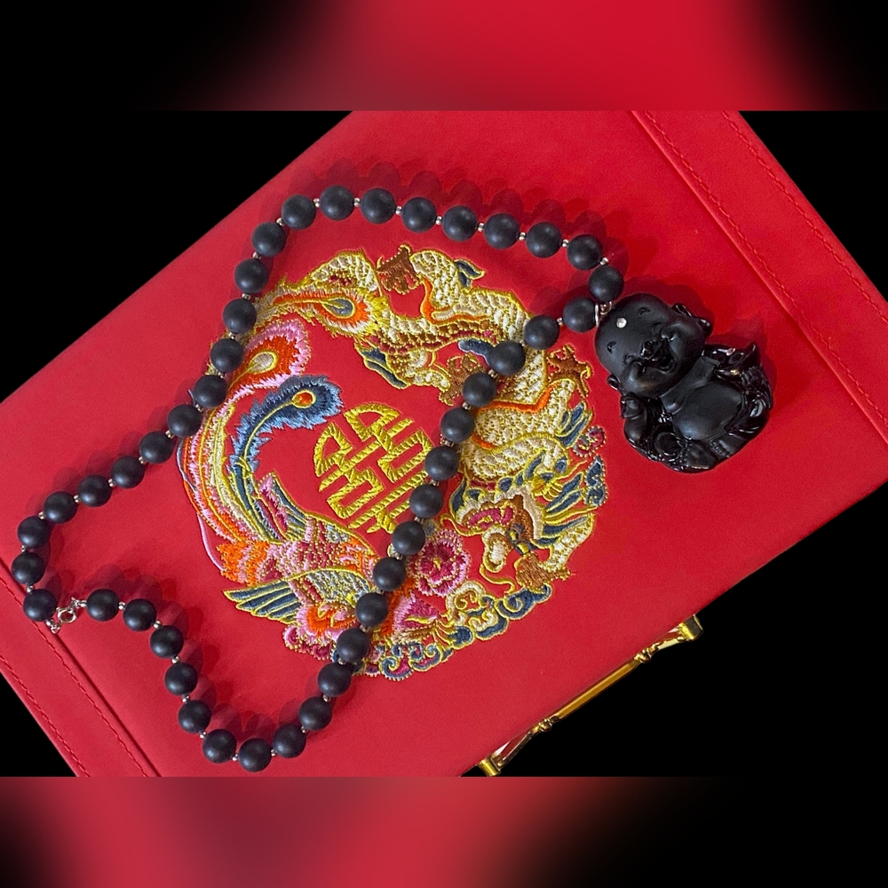 Buddha necklace. Attraction of prosperity, luck, wealth.With 2 Swarovski crystal